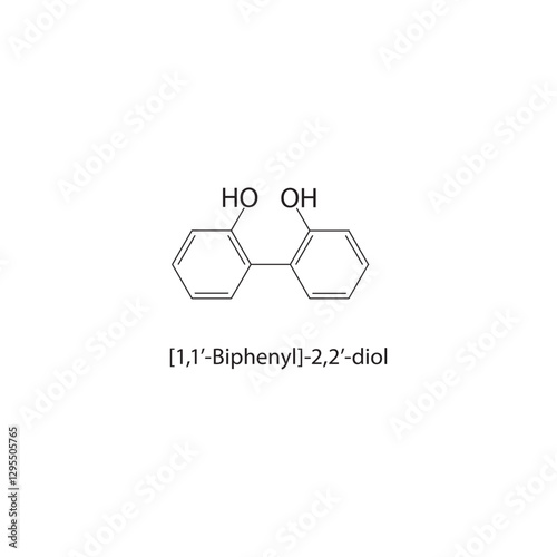 [1,1’-Biphenyl]-2,2’-diol skeletal structure.Phenol compound schematic illustration. Simple diagram, chemical formula.