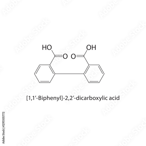 [1,1’-Biphenyl]-2,2’-dicarboxylic acid skeletal structure.Carboxylic Acid compound schematic illustration. Simple diagram, chemical formula.