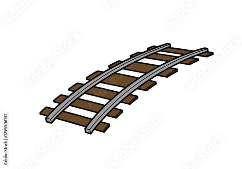 Train railway clipart. Curved railway track with brown wooden sleepers and grey metal rails. Vector illustration design.