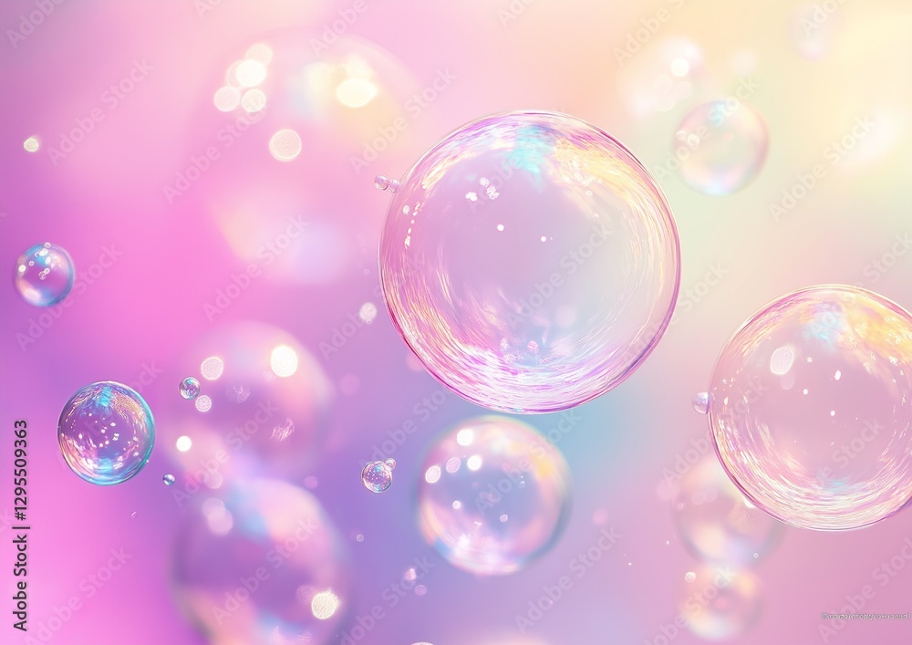Macro view of vibrant liquid bubbles with swirling pastel reflections. Macro view of vibrant liquid bubbles with swirling pastel reflections.