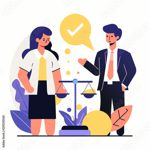 Female and male business professionals discussing legal matters in an office setting.