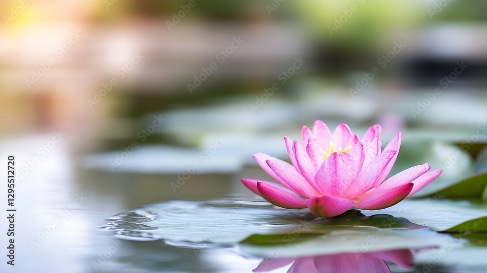 Beautiful Pink Lotus Flower Floating on Calm Water in Tranquil Pond : Generative AI Beautiful Pink Lotus Flower Floating on Calm Water in Tranquil Pond : Generative AI