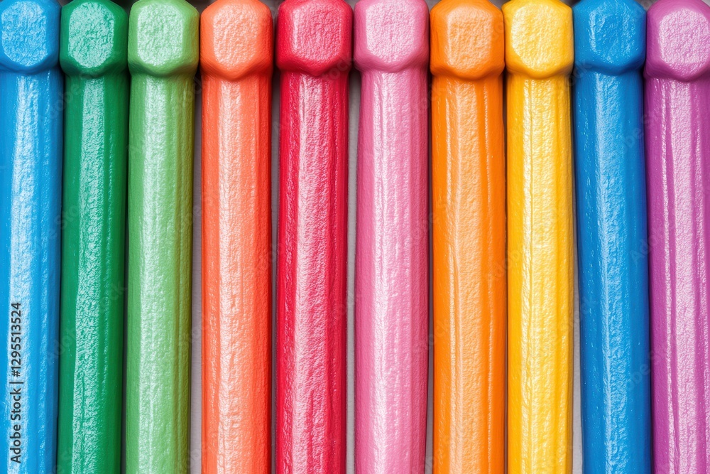 Colorful crayons arranged, close-up, studio shot Colorful crayons arranged, close-up, studio shot