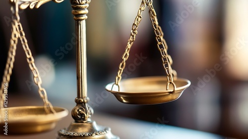Golden scales of justice symbolizing law and fairness in a court setting : Generative AI