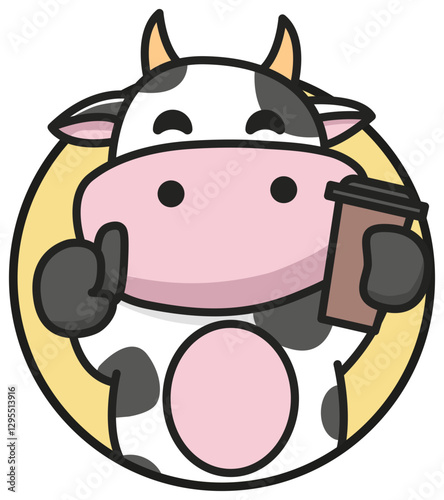 Cute cow bring a cup of coffee vector mascot