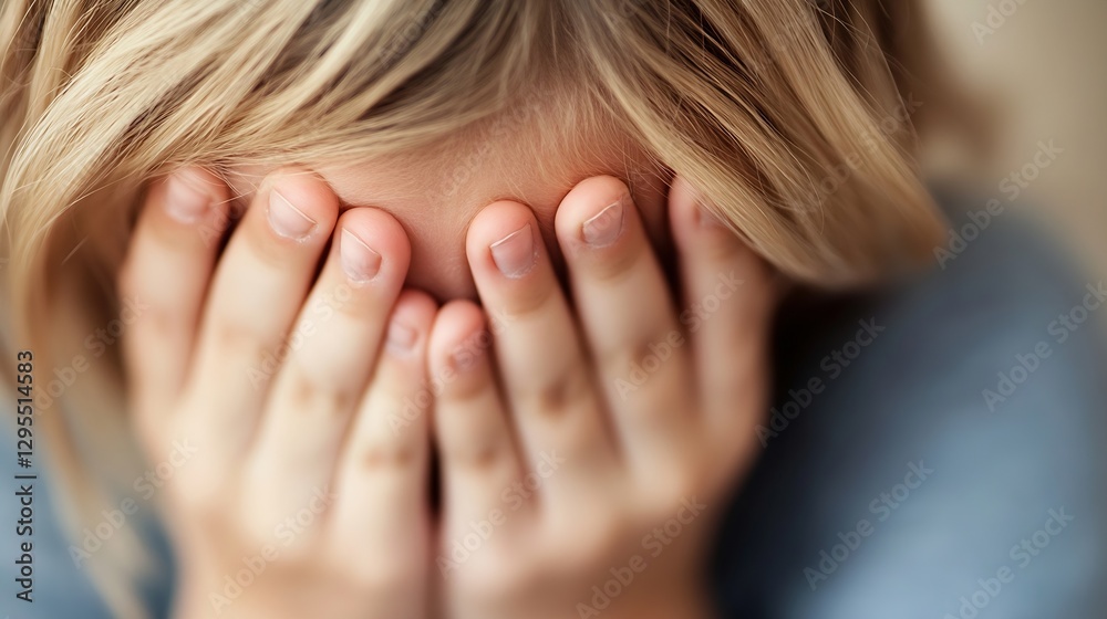 Young Child Hiding Their Face with Hands to Express Sadness or Distress : Generative AI Young Child Hiding Their Face with Hands to Express Sadness or Distress : Generative AI