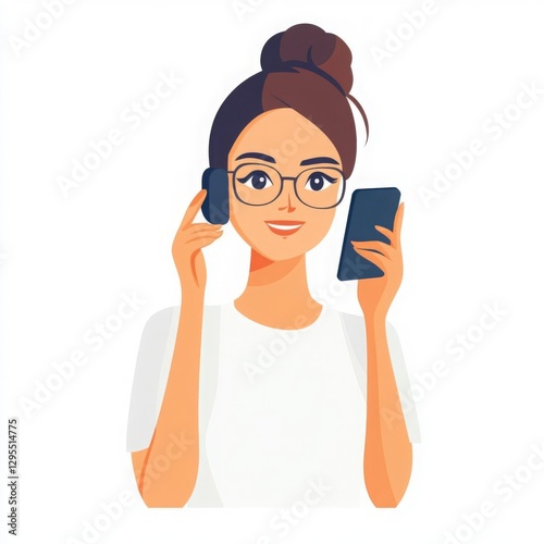 Cheerful Woman Cartoon Illustration with Phone
