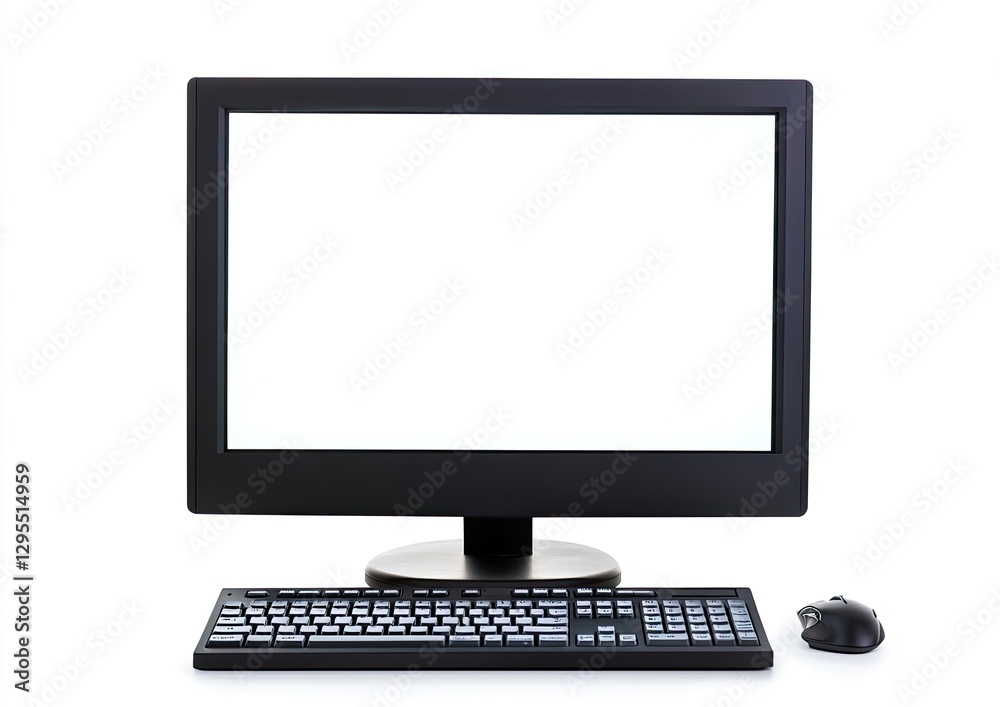 Black computer monitor, keyboard, and mouse on white background Black computer monitor, keyboard, and mouse on white background