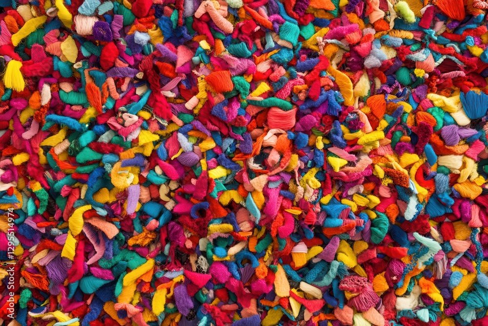 Fototapeta premium Colorful Fabric Scraps, Artisan Workshop, Textile Background, Recycling