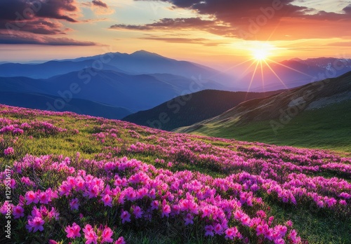 Mountaintop Rhododendron Bloom at Sunset photo