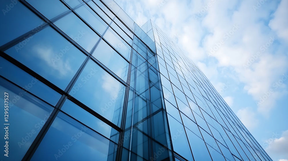 Closeup view of a glass building reflecting the sky exhibiting modern architectural elegance : Generative AI Closeup view of a glass building reflecting the sky exhibiting modern architectural elegance : Generative AI