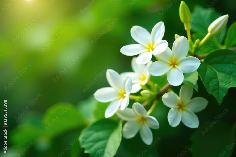 Fragrant white flowers blooming on a climbing vine, evergreen, vines