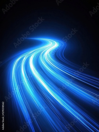 Dynamic blue light trails on dark background creating a sense of speed and futuristic technology abstract concept with high contrast and smooth curves