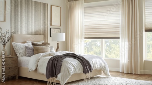 Luxurious Bedroom with Cellular Shades and Sheer Curtains