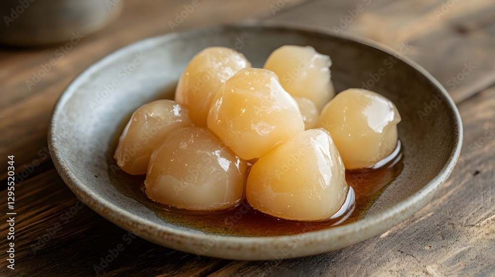 Delicious Sweet Potato Mochi in Syrup Asian Dessert Food Photography