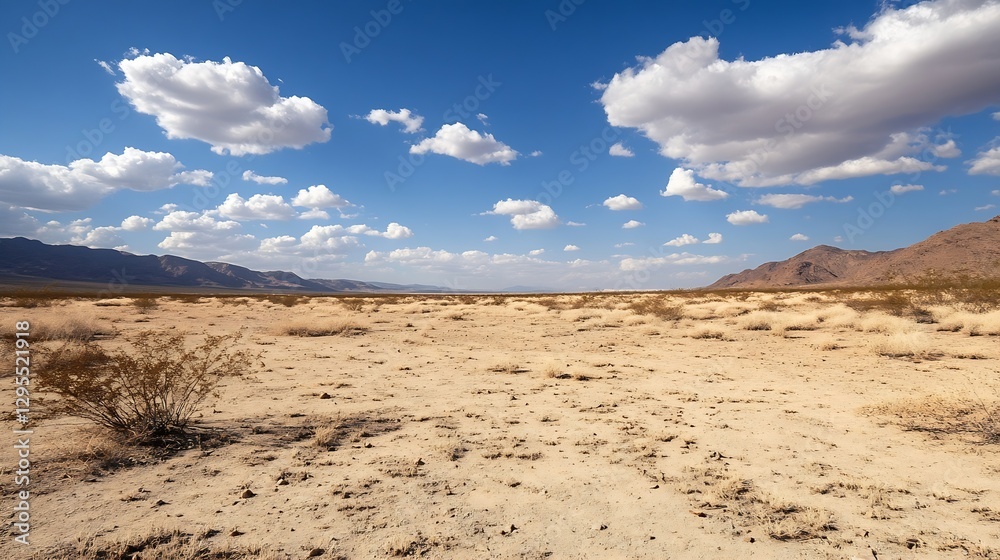 Breathtaking Desert Landscape Under a Bright Sky with Fluffy Clouds and Dry Terrain : Generative AI Breathtaking Desert Landscape Under a Bright Sky with Fluffy Clouds and Dry Terrain : Generative AI