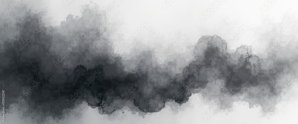 Fototapeta premium Abstract Dark Gray Smoke or Ink Cloud on White Background