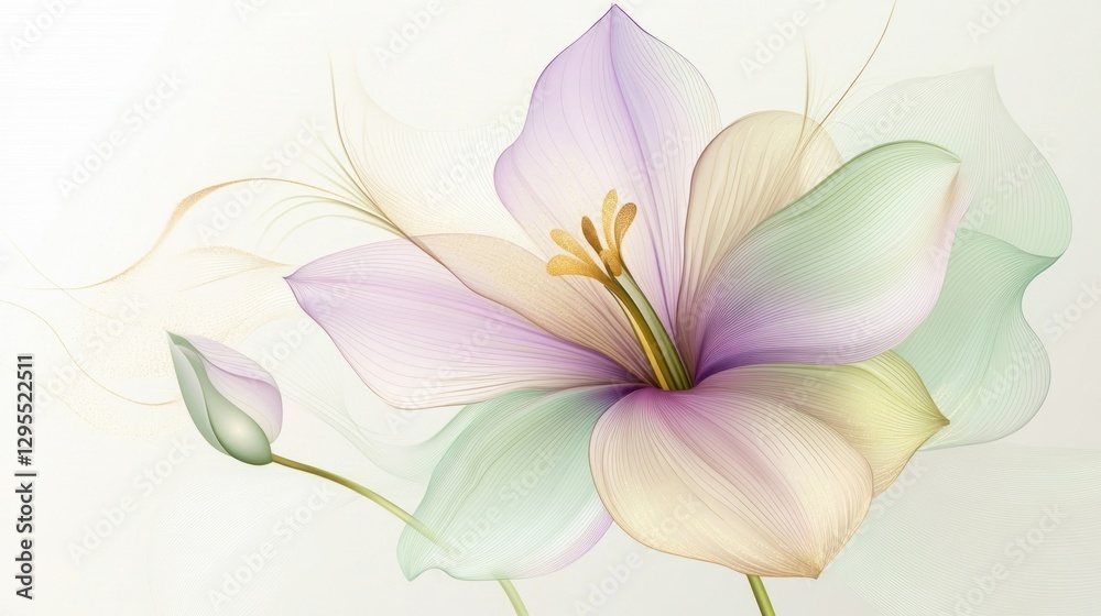Fototapeta premium Abstract flower with pastel colored petals and soft lines