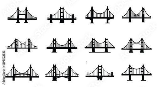 Bridge Silhouettes Set - Suspension and Architectural Bridge Icons