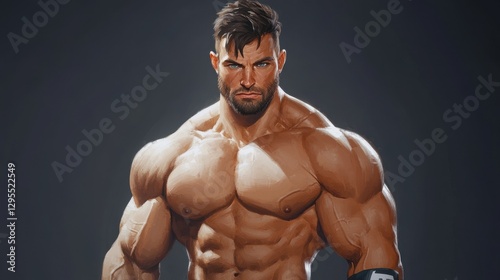 a cartoon of a man with a muscular body and no shirt.