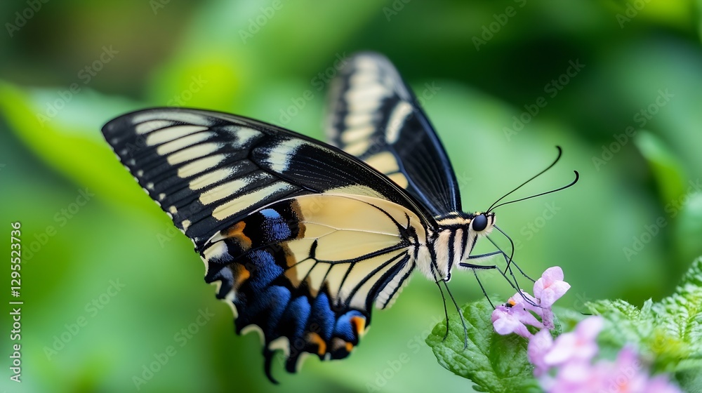 Beautiful butterfly gracefully perched on colorful flower in lush green garden : Generative AI Beautiful butterfly gracefully perched on colorful flower in lush green garden : Generative AI