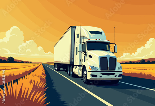 Semi-Truck Driving on Open Highway