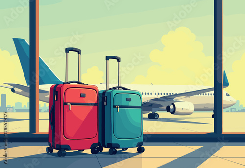 Two Suitcases at Airport Window