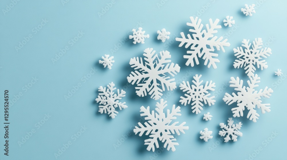 Snowflakes on a blue background with white snowflakes on a plain blue or white background