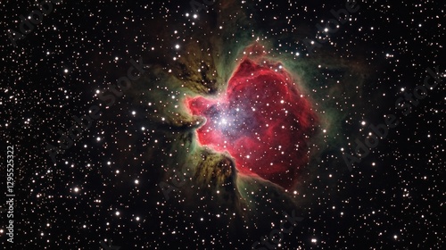 A vibrant nebula glows amidst countless stars in the cosmos