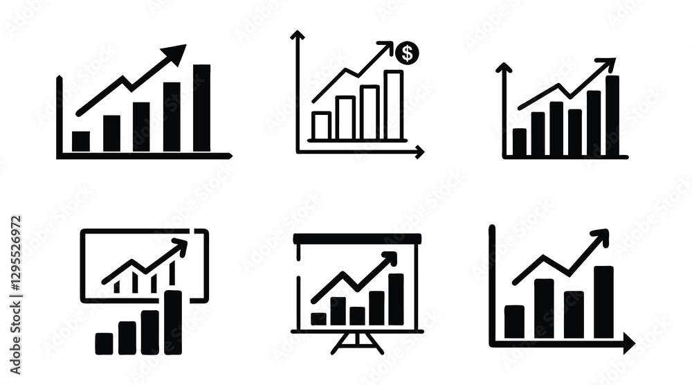 Business Growth Chart Icons Set - Financial Bar Graph Silhouettes Business Growth Chart Icons Set - Financial Bar Graph Silhouettes