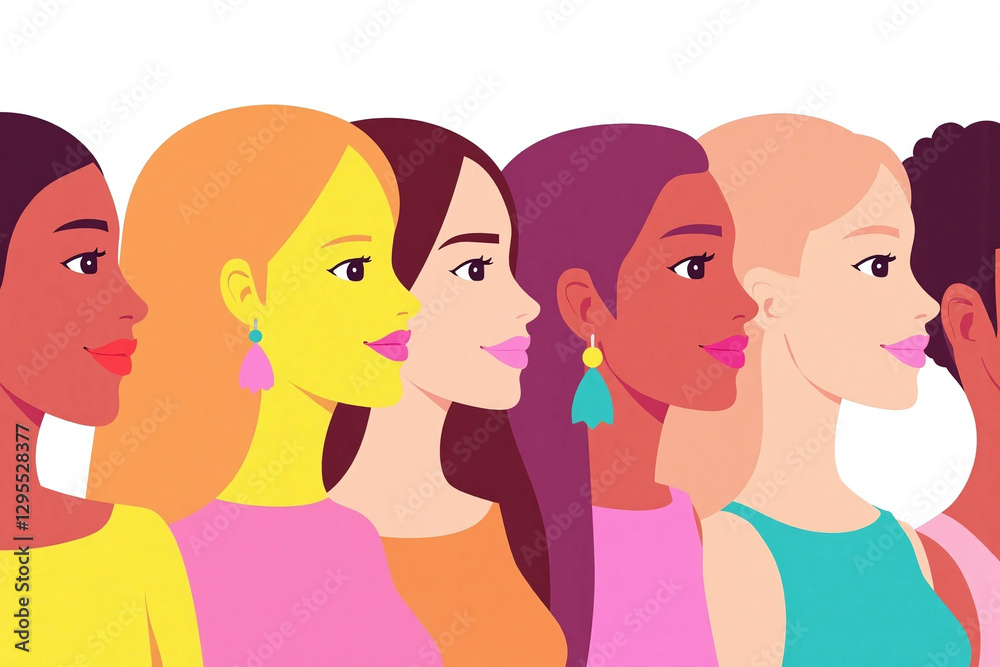 group of women standing in line group of women standing in line