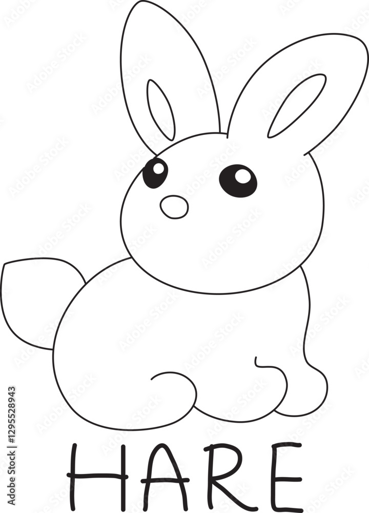 Obraz premium cute little hare sitting and looking at camera with text below hand written
