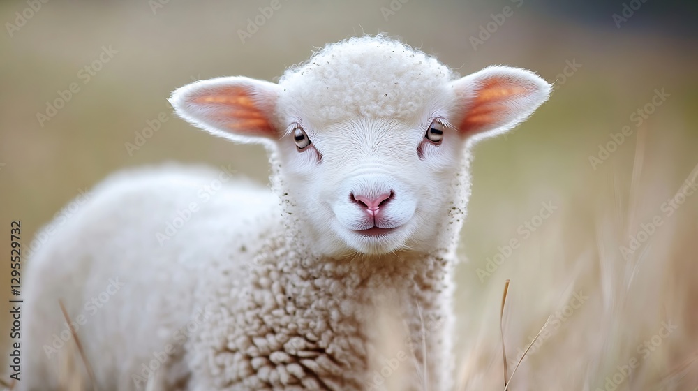 Cute Baby Lamb Smiling in Meadow Captured in Beautiful Natural Light : Generative AI Cute Baby Lamb Smiling in Meadow Captured in Beautiful Natural Light : Generative AI