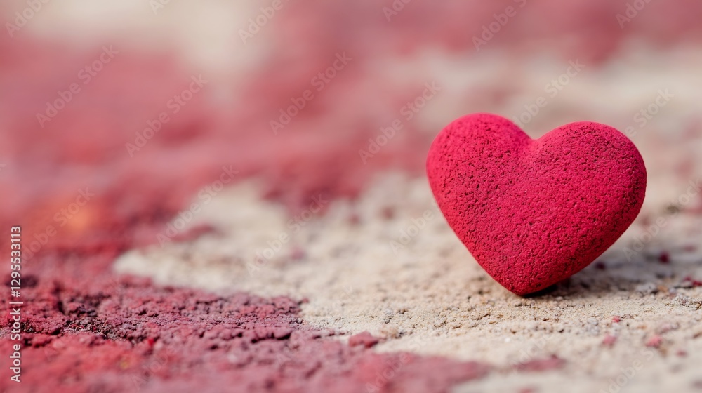 Fototapeta premium Beautiful textured red heart decoration on soft background of colorful powders : Generative AI