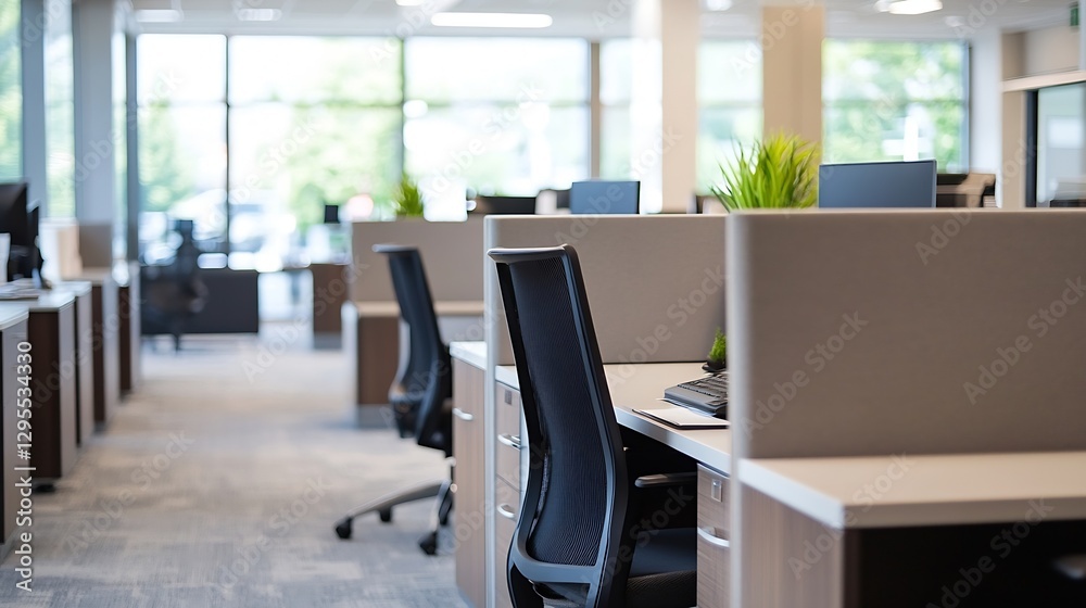 Fototapeta premium Modern Office Space with Workstations and Natural Light for Productive Work Environment : Generative AI