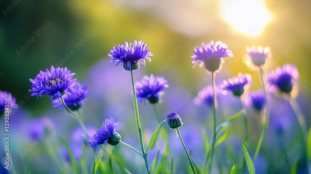 Beautiful meadow filled with purple flowers basking in sunlight creating a dreamy floral scene : Generative AI Beautiful meadow filled with purple flowers basking in sunlight creating a dreamy floral scene : Generative AI
