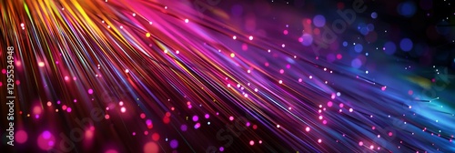 Pink and blue fiber optic strands with light points on gradient background