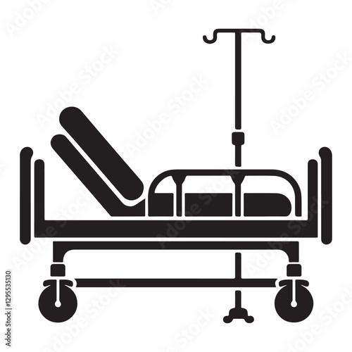 Hospital Bed Silhouette with IV Drip Medical Vector Illustration