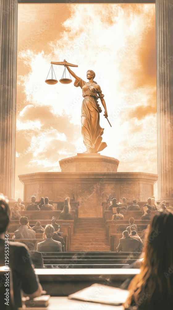 Fototapeta premium An ultra-detailed, high-resolution courtroom scene featuring a passionate lawyer presenting evidence under dramatic lighting, capturing intensity and legal drama. .