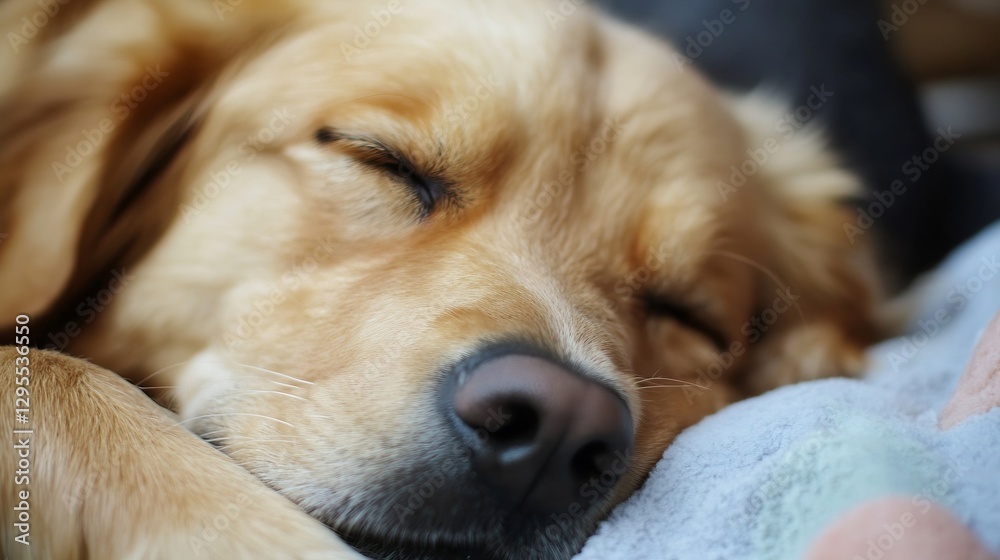 Close up of Sleeping Golden Retriever Dog with Soft Fur : Generative AI Close up of Sleeping Golden Retriever Dog with Soft Fur : Generative AI