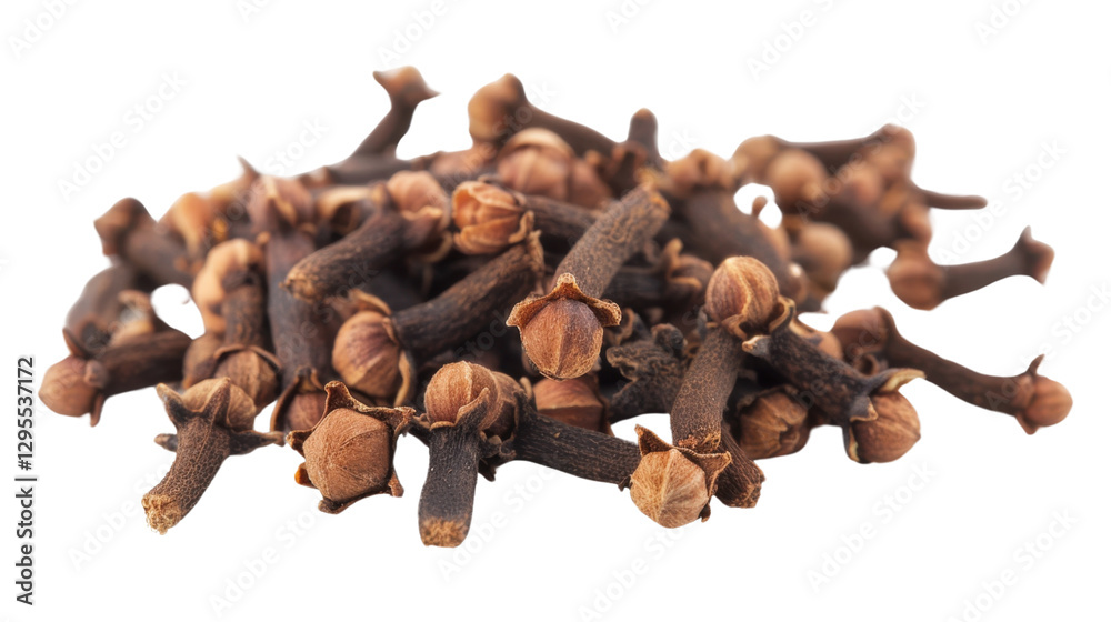 Fototapeta premium Pile of dried cloves forming a small mound on transparent background