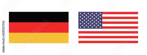 Flags of Germany and the United States. Flag icon. Standard color. Standard size. A rectangular flag. Digital illustration. Vector illustration.