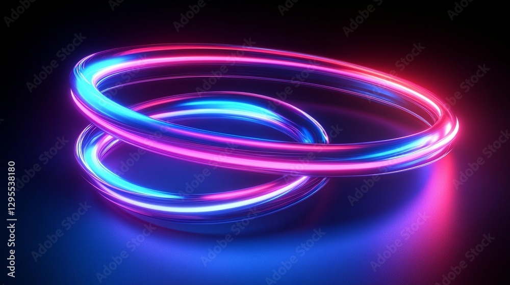 Abstract neon glowing rings, pink and blue light circles on dark background. Abstract neon glowing rings, pink and blue light circles on dark background.