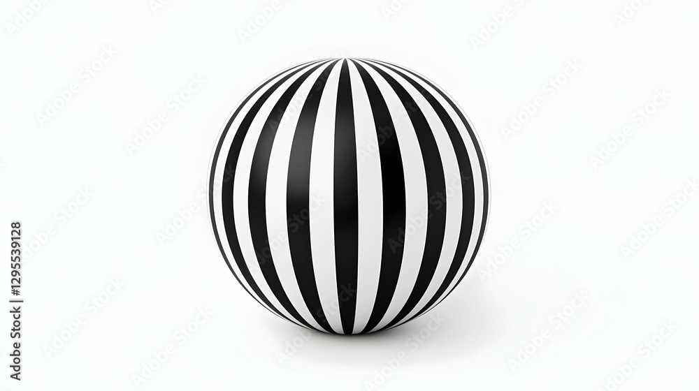 Striped Sphere on a Solid Background Featuring Black and White Lines Striped Sphere on a Solid Background Featuring Black and White Lines