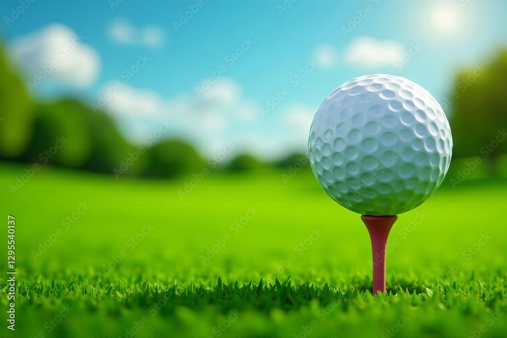White golf ball perched on tee, ready to launch , game, ball White golf ball perched on tee, ready to launch , game, ball
