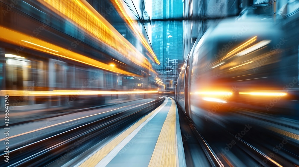 Dynamic city train station scene with blurred motion of an approaching train : Generative AI Dynamic city train station scene with blurred motion of an approaching train : Generative AI