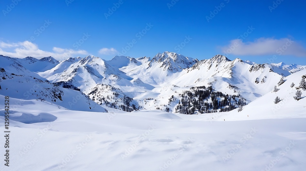 A stunning view of snowy mountains under a clear blue sky showcasing nature's winter beauty : Generative AI A stunning view of snowy mountains under a clear blue sky showcasing nature's winter beauty : Generative AI