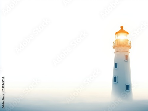 Dramatic lighthouse in the fog, a captivating coastal scene with atmospheric haze