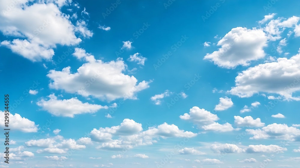 Bright sky filled with fluffy white clouds contrasting against a clear blue backdrop creating a beautiful calm atmosphere : Generative AI Bright sky filled with fluffy white clouds contrasting against a clear blue backdrop creating a beautiful calm atmosphere : Generative AI