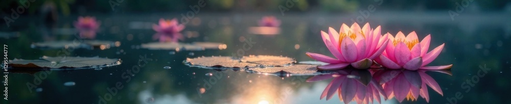 Softly glowing water lilies on a serene lake surface, gentle, soft, peaceful Softly glowing water lilies on a serene lake surface, gentle, soft, peaceful